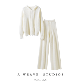 女卫衣羊绒裤 特别撑气场 重磅1000克 连帽羊绒衫 女外穿羊绒套装