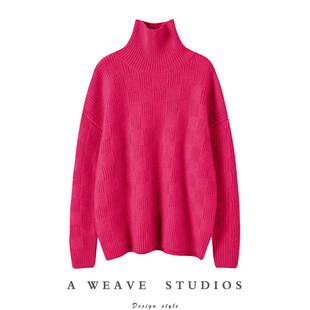 女纯羊绒毛衣冬 方格立体坑条高领羊绒衫 气质爆棚耐看 重磅加厚