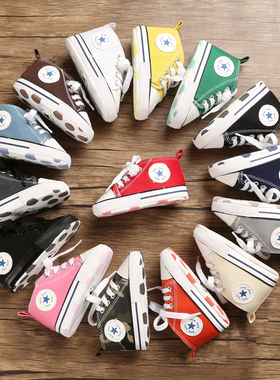 春秋3-6-12个月男女宝宝新生儿帆布鞋软底婴儿鞋0-1岁防掉学步鞋