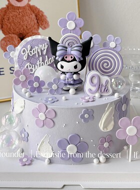 网红骷髅头蛋糕装饰KT猫粉色兔子卡通女孩花朵小仙女生日烘焙插件