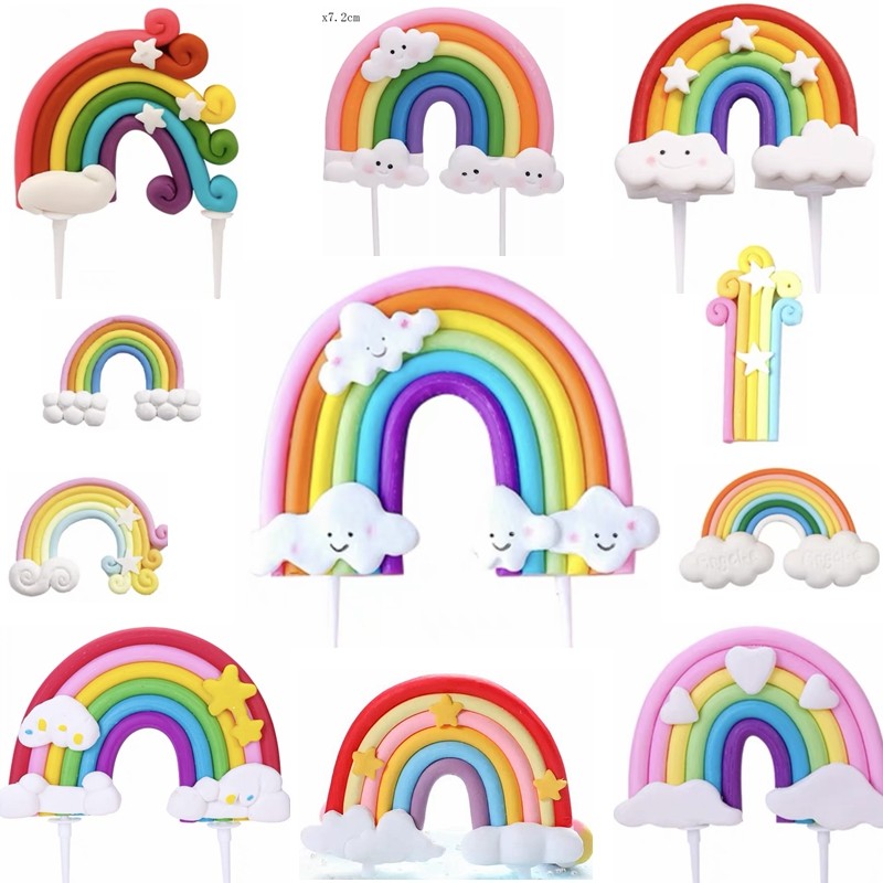 软陶彩虹蛋糕装饰七彩流苏彩虹笑脸爱心星星彩虹气球云朵烘焙插件,节庆用品/礼品,节日装扮用品,淘宝优惠券,粉丝福利购,淘宝优惠卷