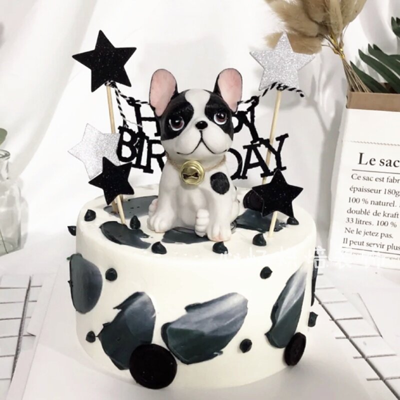 蛋糕装饰关爱单身狗插件生肖狗法斗铃铛斑点狗狗宝宝周岁蛋糕装扮
