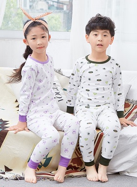 童装中大童秋衣裤纯棉套装儿童内衣套装全棉女童圆领领睡衣棉毛衫
