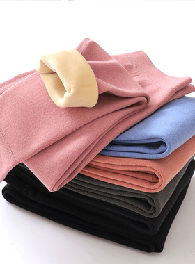 儿童加绒保暖裤男童女童德绒一体绒中厚内穿打底裤高腰加厚秋冬