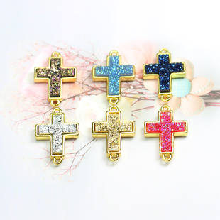 树脂仿水晶矿石 耳环 十字架吊坠 项链 流苏挂件DIY配件 手串 韩式