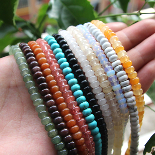 天然原矿石6*4mm算盘珠粉晶蛋白石白蓝松石散珠子DIY隔珠隔片材料