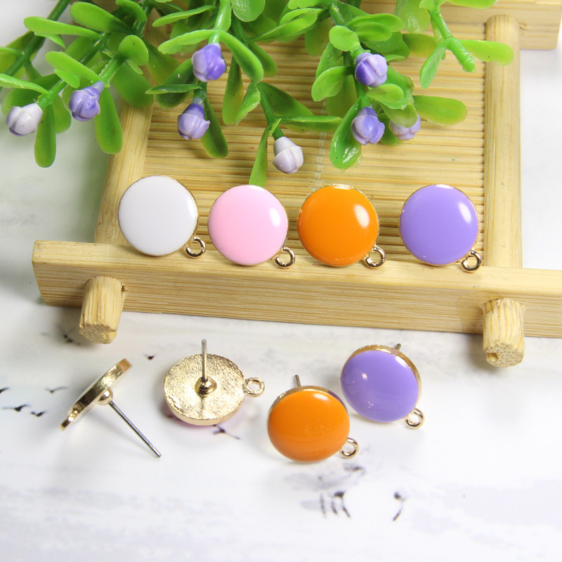 圆形滴油百搭镀金耳钉 diy手工自制作耳环耳夹耳坠耳饰品配件材料