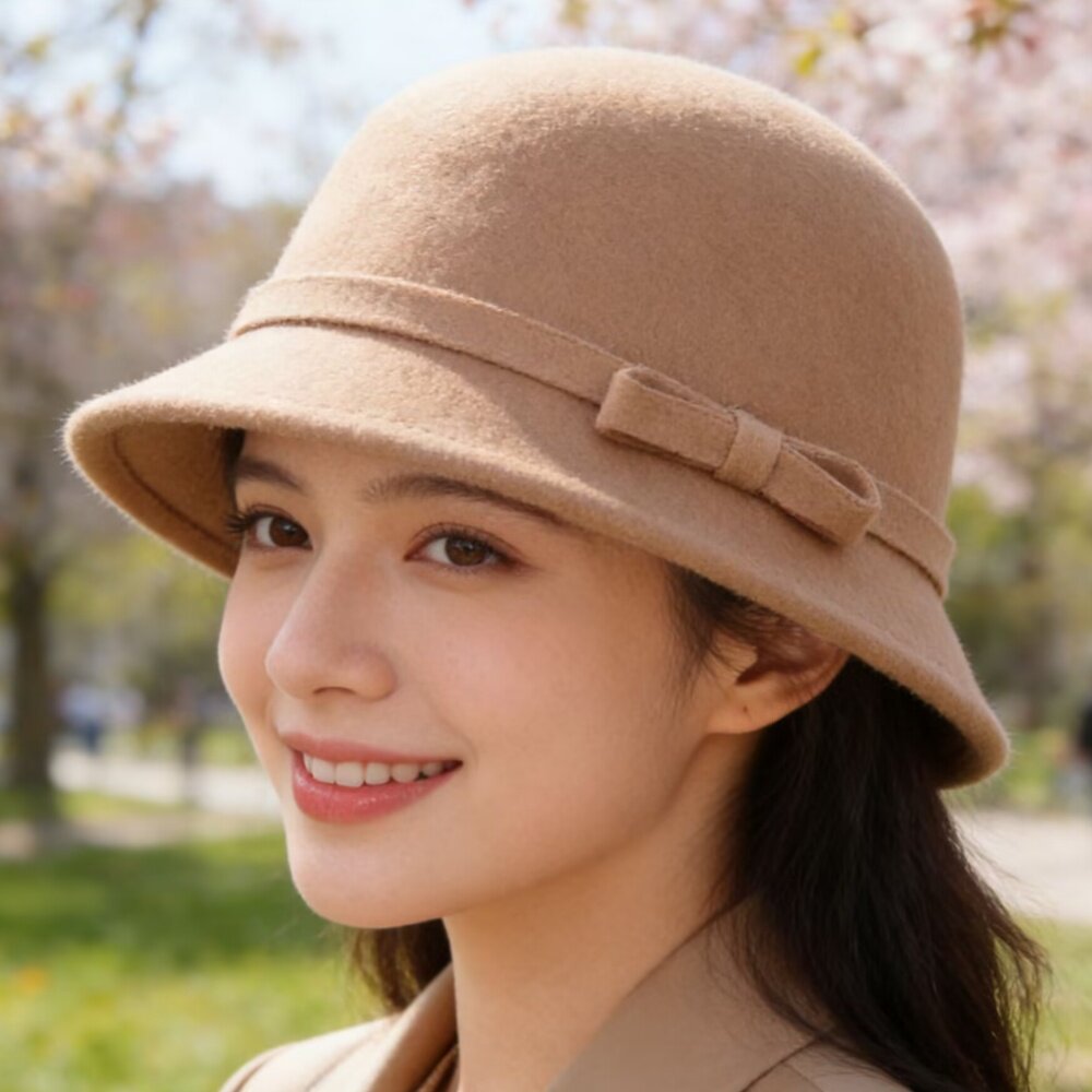 春秋季女童韩版毛呢盆帽蝴蝶结圆顶儿童公主礼帽亲子帽复古洋气帽