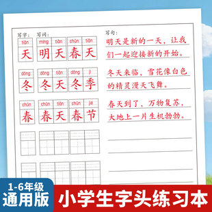 语文学习字头练习本生字三字两词本生字练习本笔顺组词造句练习本学习语文生字课文练字写字语文作业本生字练