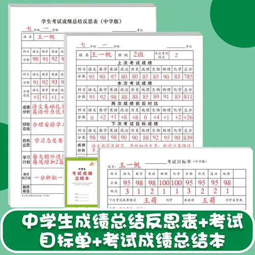 中学生考试成绩总结本总结分析记录学习计划自我反思记录表期中期末适用考试目标单语文数学英语等学习规划表