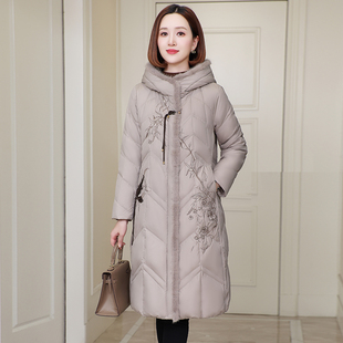 2024冬品牌羽绒服女中长款高端妈妈装大码水貂毛连帽加厚鹅绒外套