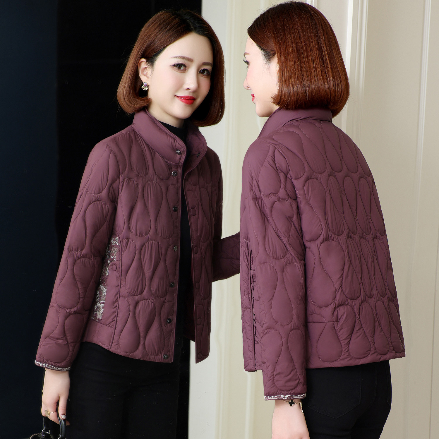 中式立领妈妈装短款羽绒服女2025冬洋气绣花轻薄款鹅绒保暖外套潮,女装/女士精品,羽绒服,淘宝优惠券,粉丝福利购,淘宝优惠卷