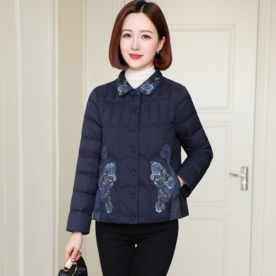 高端复古刺绣短款羽绒服女薄款