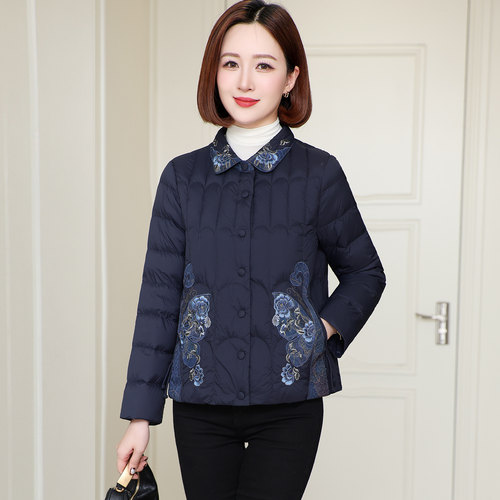 高端复古刺绣短款羽绒服女薄款