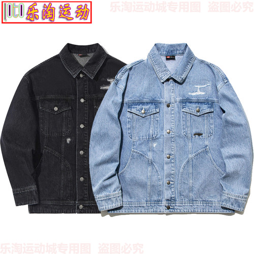 中国李宁 x PLEASURES联名系列男子时尚休闲水洗牛仔外套AJDT751