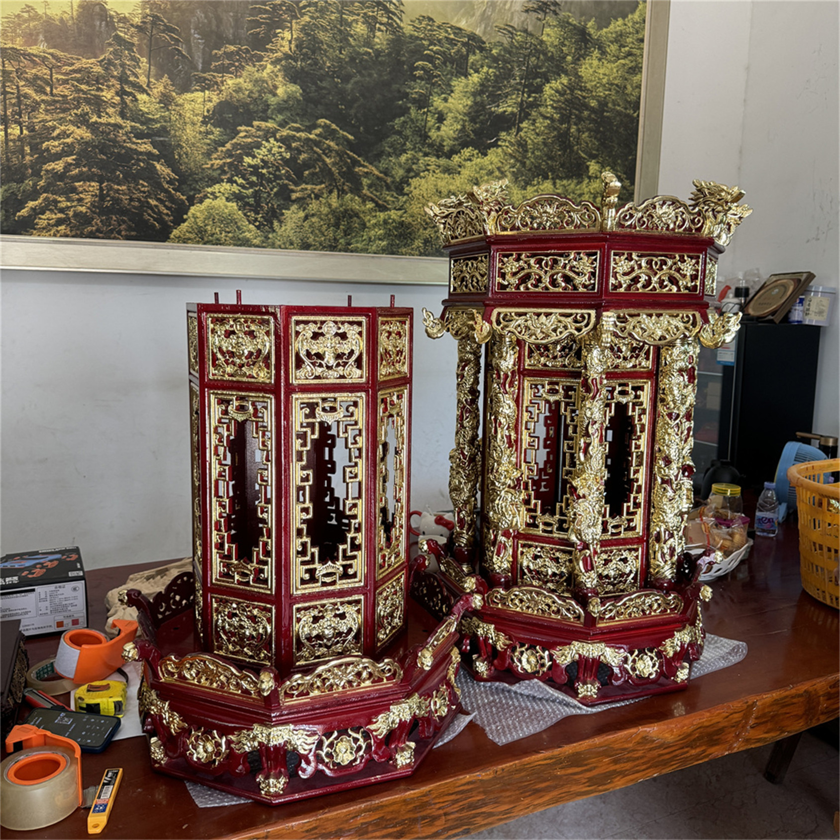 木雕天公灯龙柱吊灯仿古实木灯具中国风宫廷天灯古典灯笼福灯宫灯