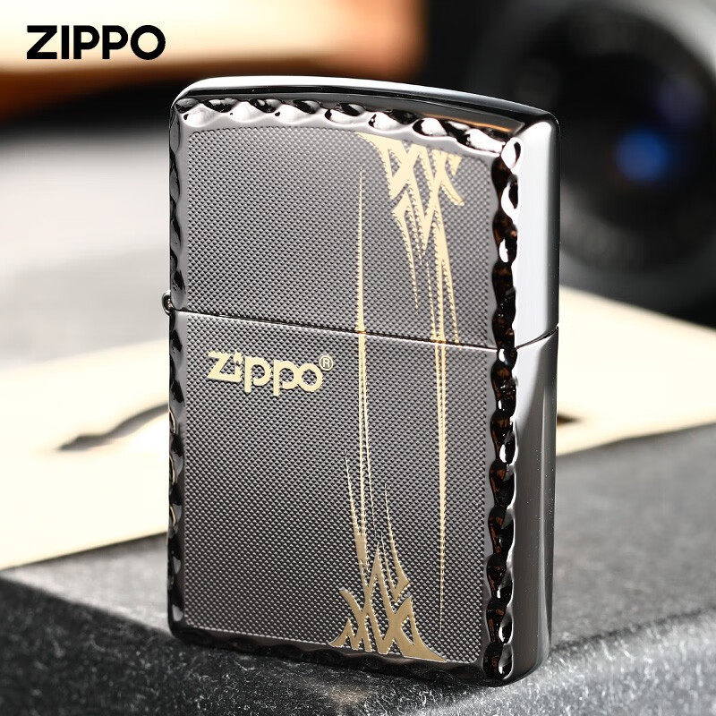 ZIPPO打火机官方正品 防风黑冰镀金兰草节节高升男士朋友生日礼物