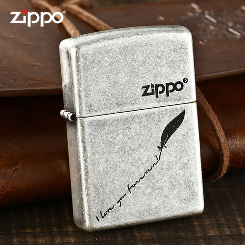 zippo打火机古银羽毛情书