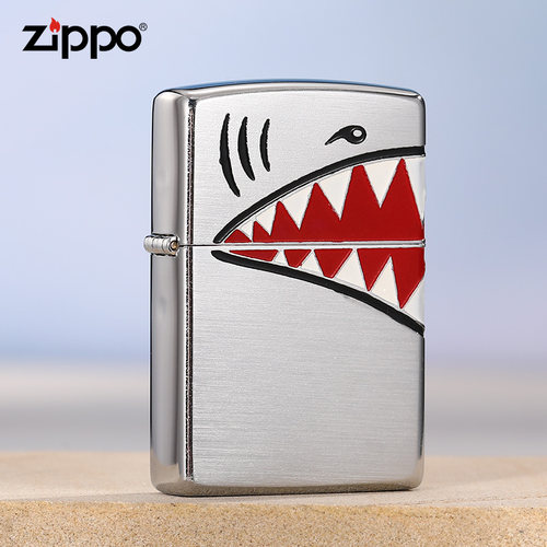 zippo打火机个性拉丝鲨鱼嘴