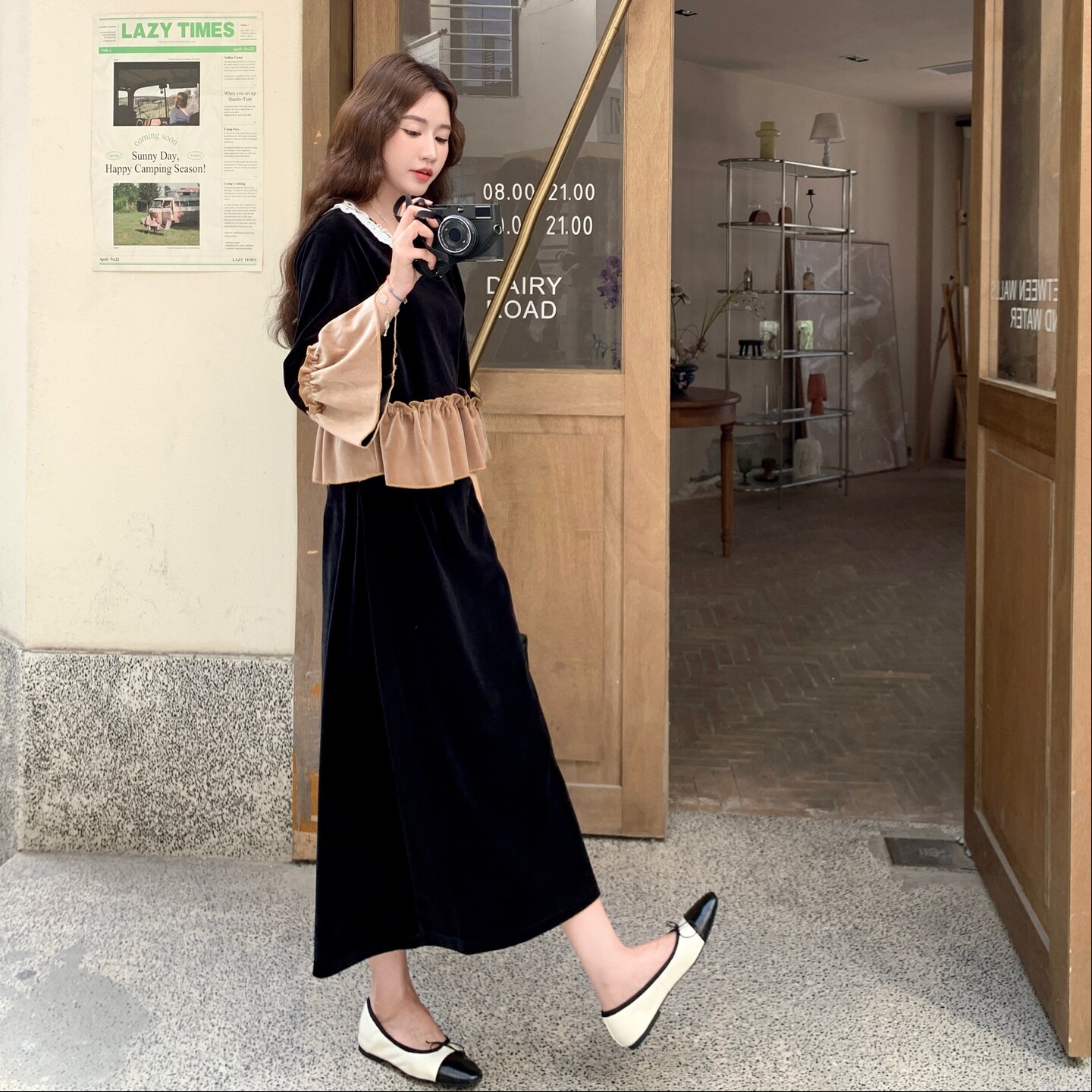()撞色拼接丝绒气质长袖套装2C373-2602-P140-控198,女装连衣裙,2C373