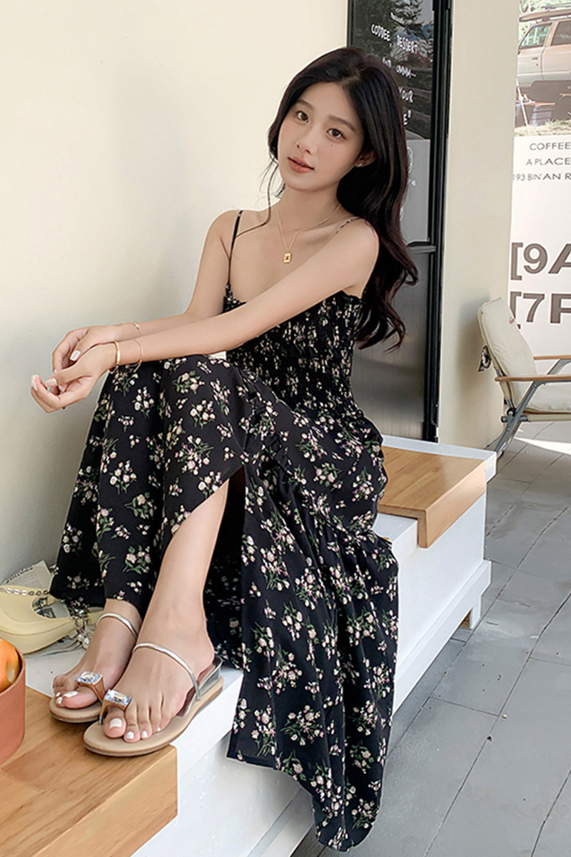 (现货)印花短袖橡筋打揽裙连衣裙吊带裙2C373-2301-P105-控158,女装连衣裙,2C373