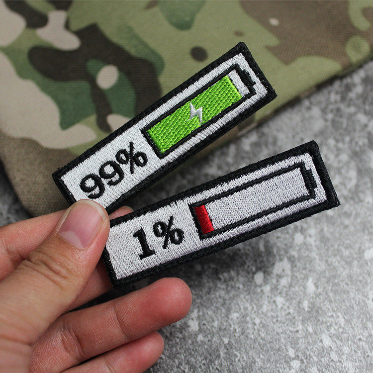 创意电量显示刺绣魔术贴章�电量充足长条贴士气章个性背包贴章