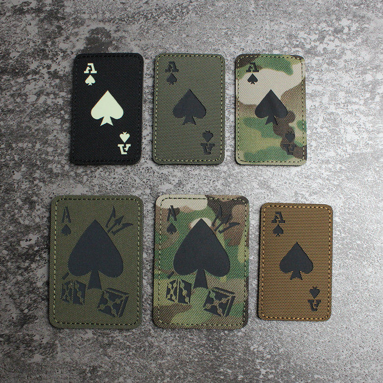 反光魔术贴臂章 个性扑克黑桃骰子魔术贴 创意背包贴士气章徽章