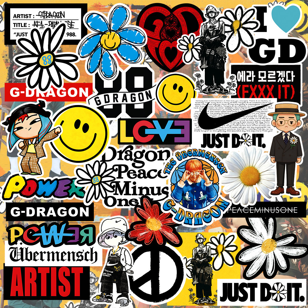 小雏菊GD权志龙雏菊韩国爱豆应援行李箱创意贴画防水装饰贴30枚