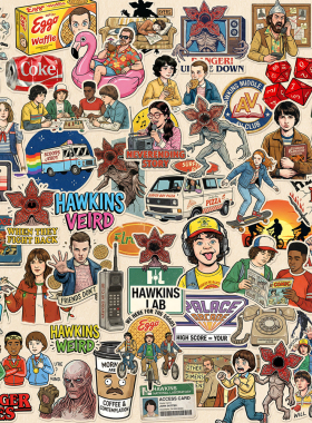 原创stranger things复古怪奇物语美剧同人周边防水装饰创意贴纸