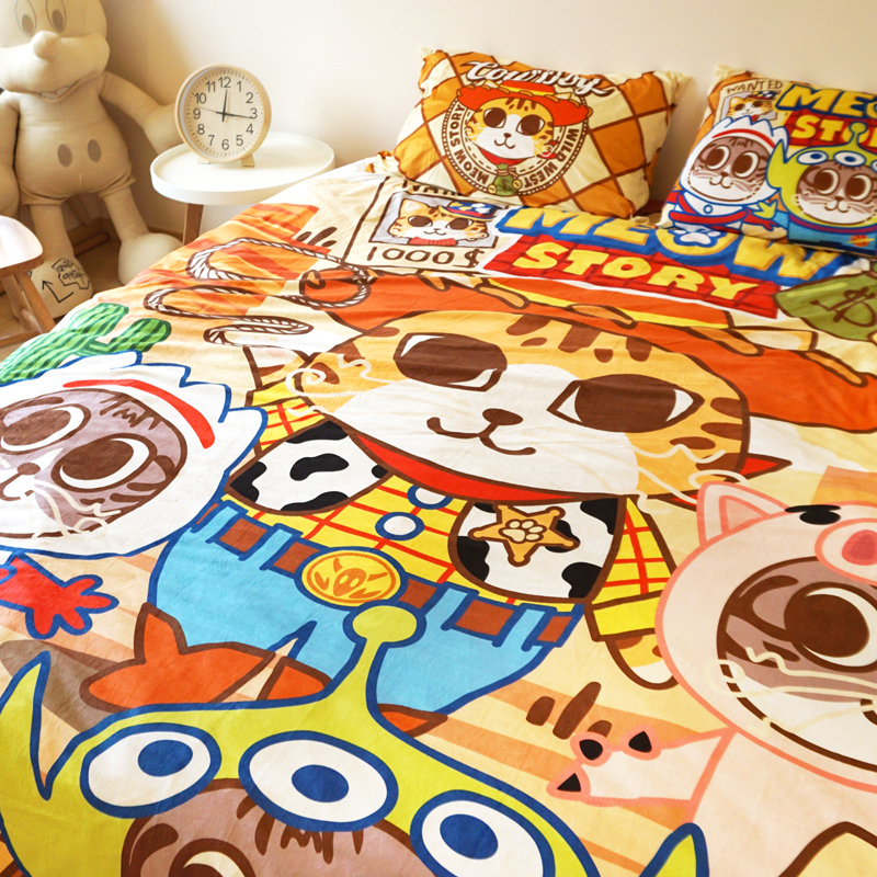 卡通猫咪四件套牛奶绒可爱