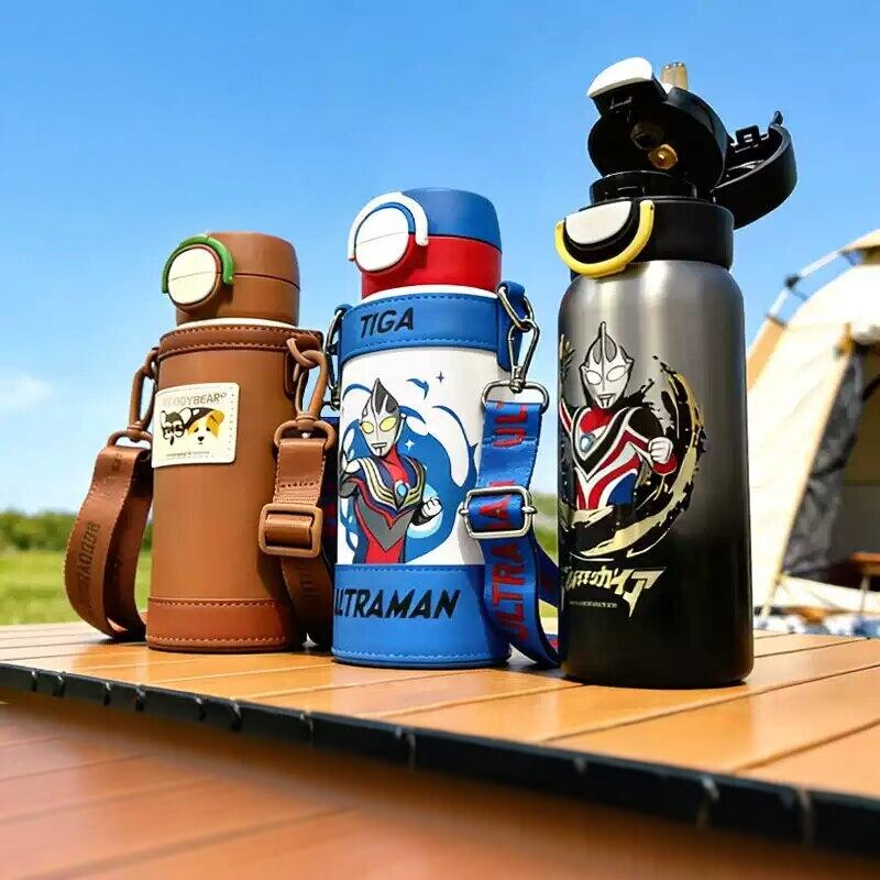 杯具熊海浪奥特曼双饮儿童保温杯男女可爱便携带吸管上学水杯壶