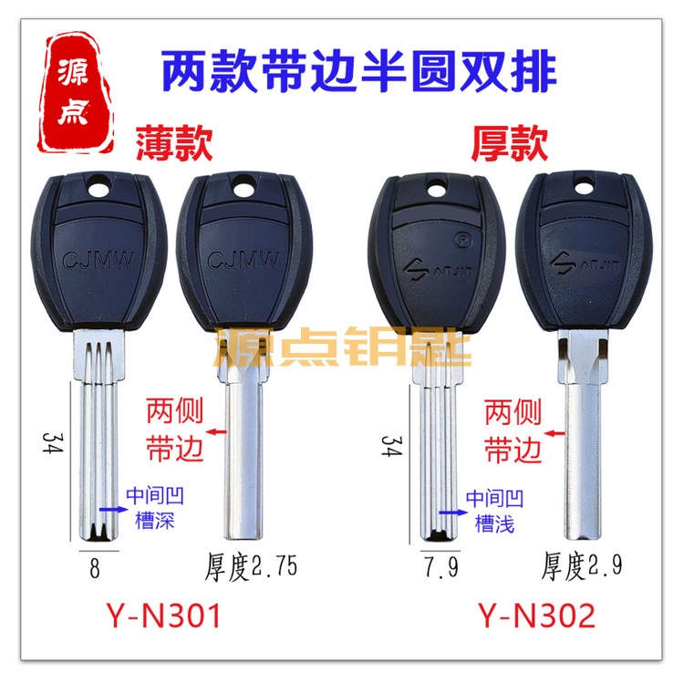带边半圆双排 钥匙胚 潘潘 两款可选 源点钥匙 N301 N302