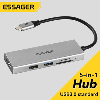 Essager 5 In 1 USB C Hub Multiport Adapter With 4K HDMI USB