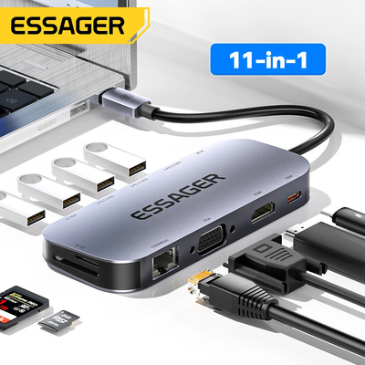 Essager 11 in 1 USB C HUB 4K 30HZ Type C Docking Station