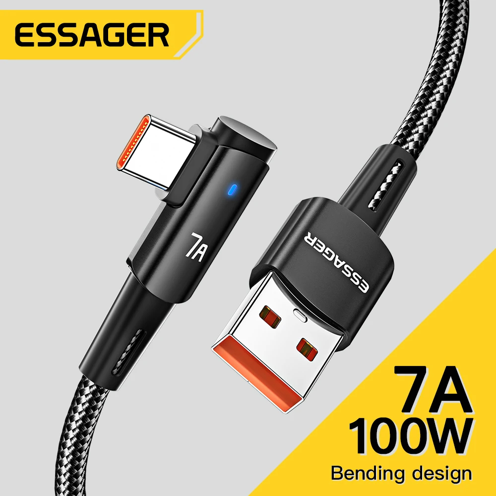 Essager 7A 100W USB Type C Cable 90 Degree For OPPO Honor Huawei Oneplus Realme Angled Charger Data