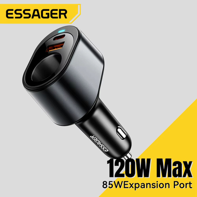 Essager 120W USB C Car Charger with 85W Car Cigarette Lighter Port Fast Car Charger Adapter