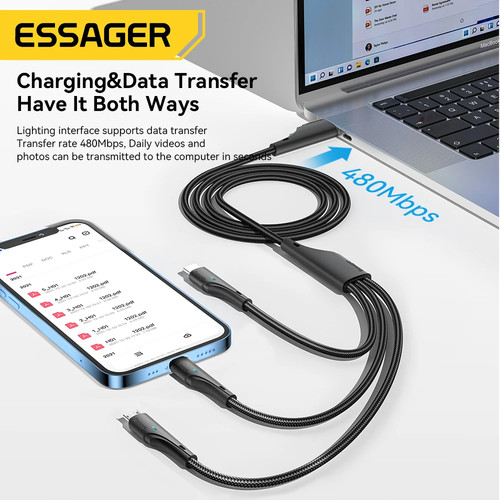 Essager 3 in 1 USB Type C Cable Micro USB Wire Charger For iPhone 14 13 12 X Pro Max Samsung Xiaomi