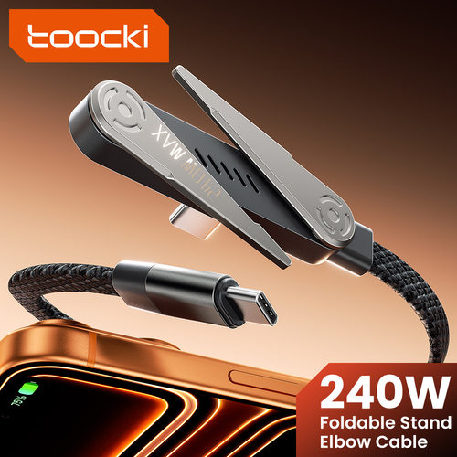 Toocki 240W Type C Cable Built-in Foldable Desktop Phone Holder 90 Degree Fast Charging USB C Cable