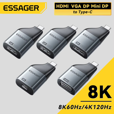 Essager USB-C to HDMI DP VGA Mini DisplayPort Adapter 4K 8K