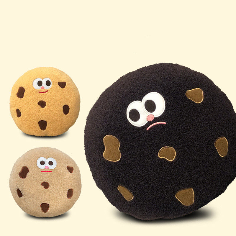 创意午睡毛绒曲奇圆形抱枕可爱卡通表情靠枕沙发床上靠垫记忆海绵
