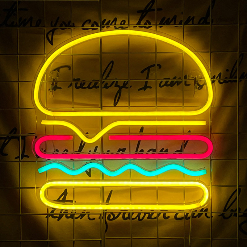 汉堡霓虹灯汉堡包造型灯装饰摆摊夜市餐饮餐厅电池usb亚克力背板