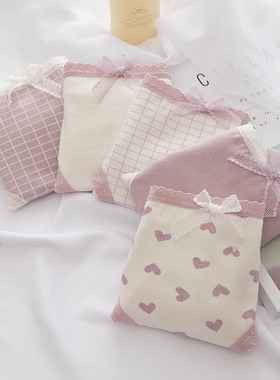 5条女士高中学生内裤纯棉100%全棉抗菌裆中腰日系少女三角裤