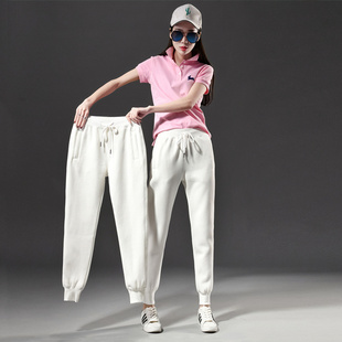 显瘦加绒卫裤 纯棉束脚休闲裤 女春秋九分小个子2024新款 白色运动裤