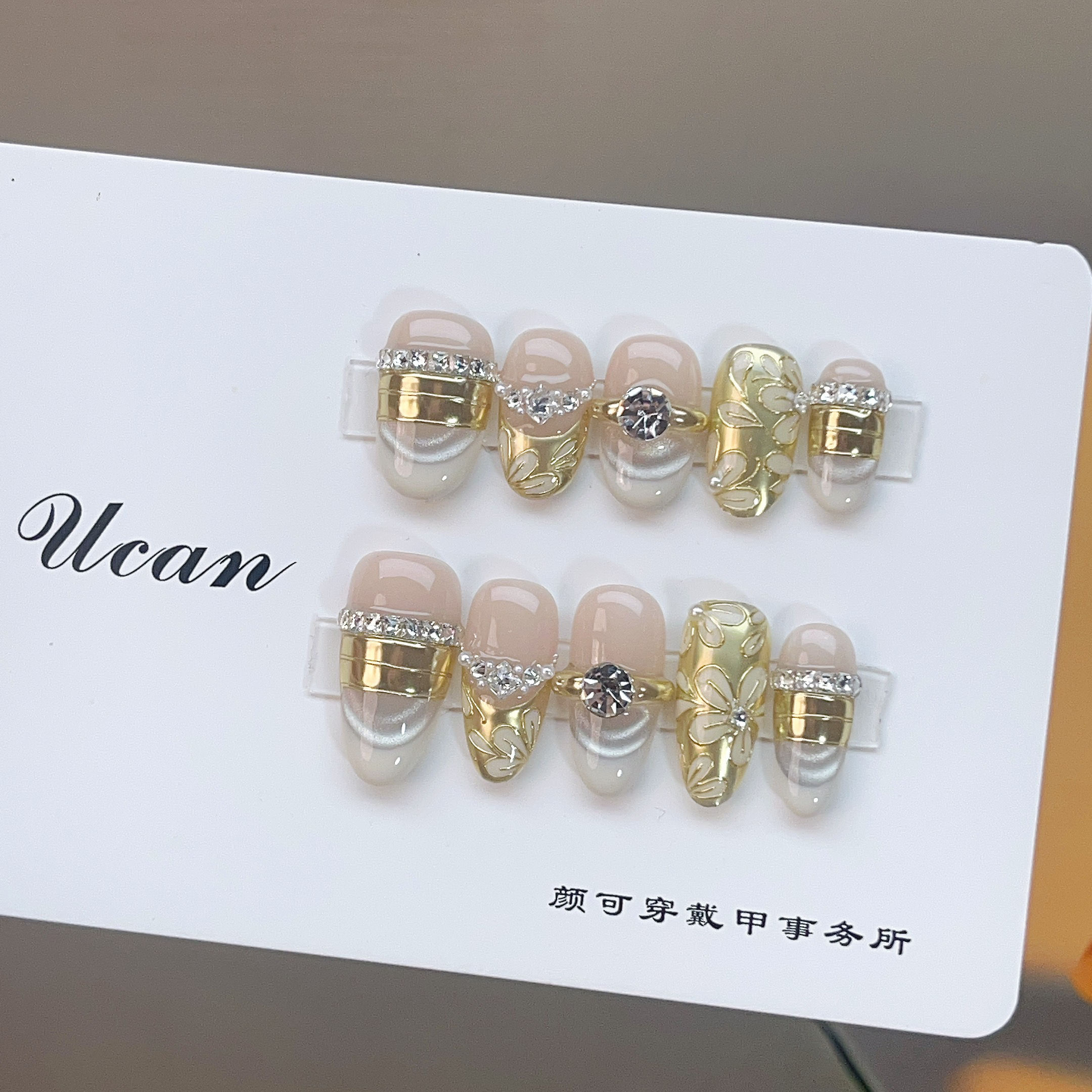 【繁花】华子钻手绘花雕花款猫眼显白气质款纯手工穿戴甲