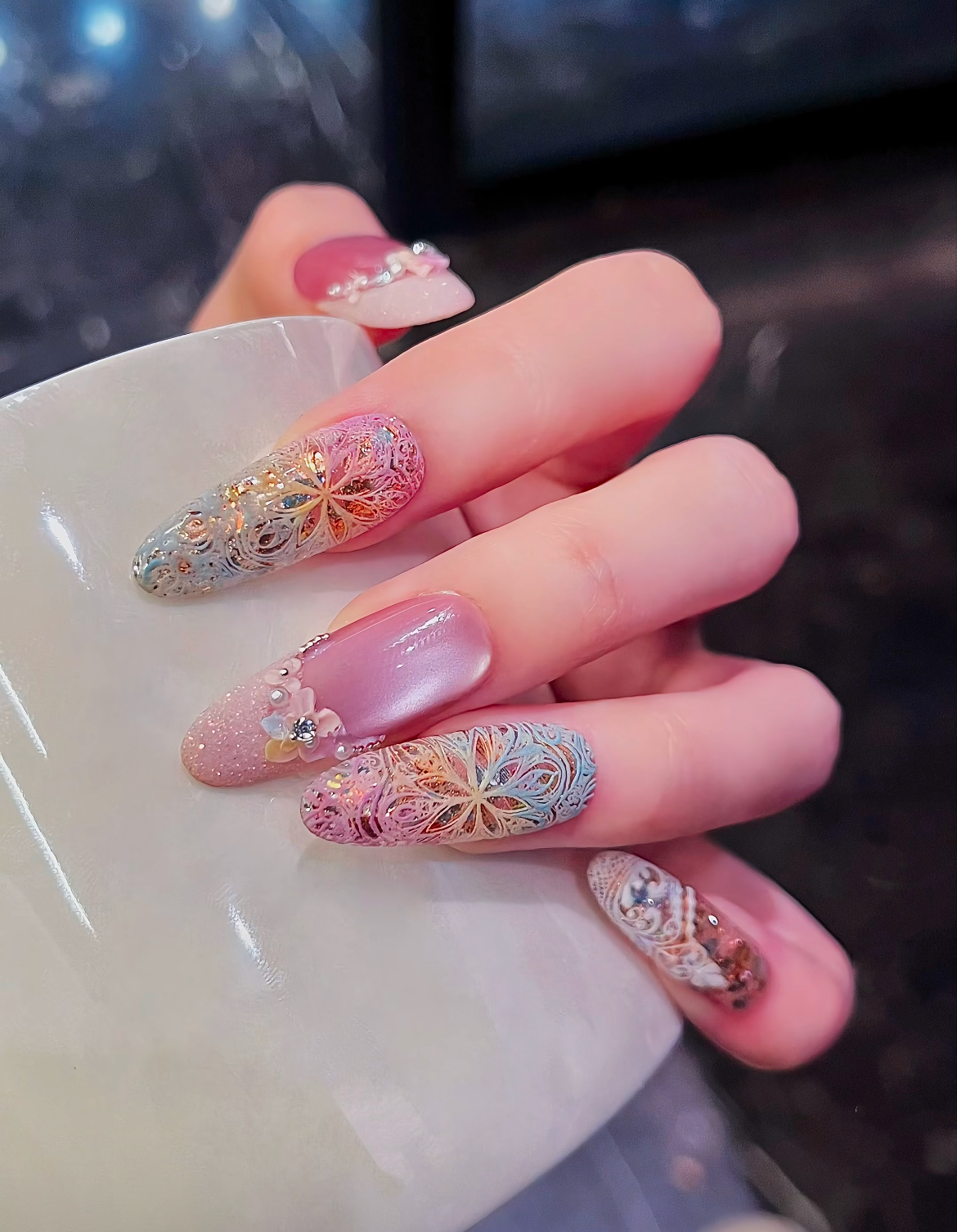 【万花筒】转印雕花丝绒纯手工设计师款穿戴甲B2-002