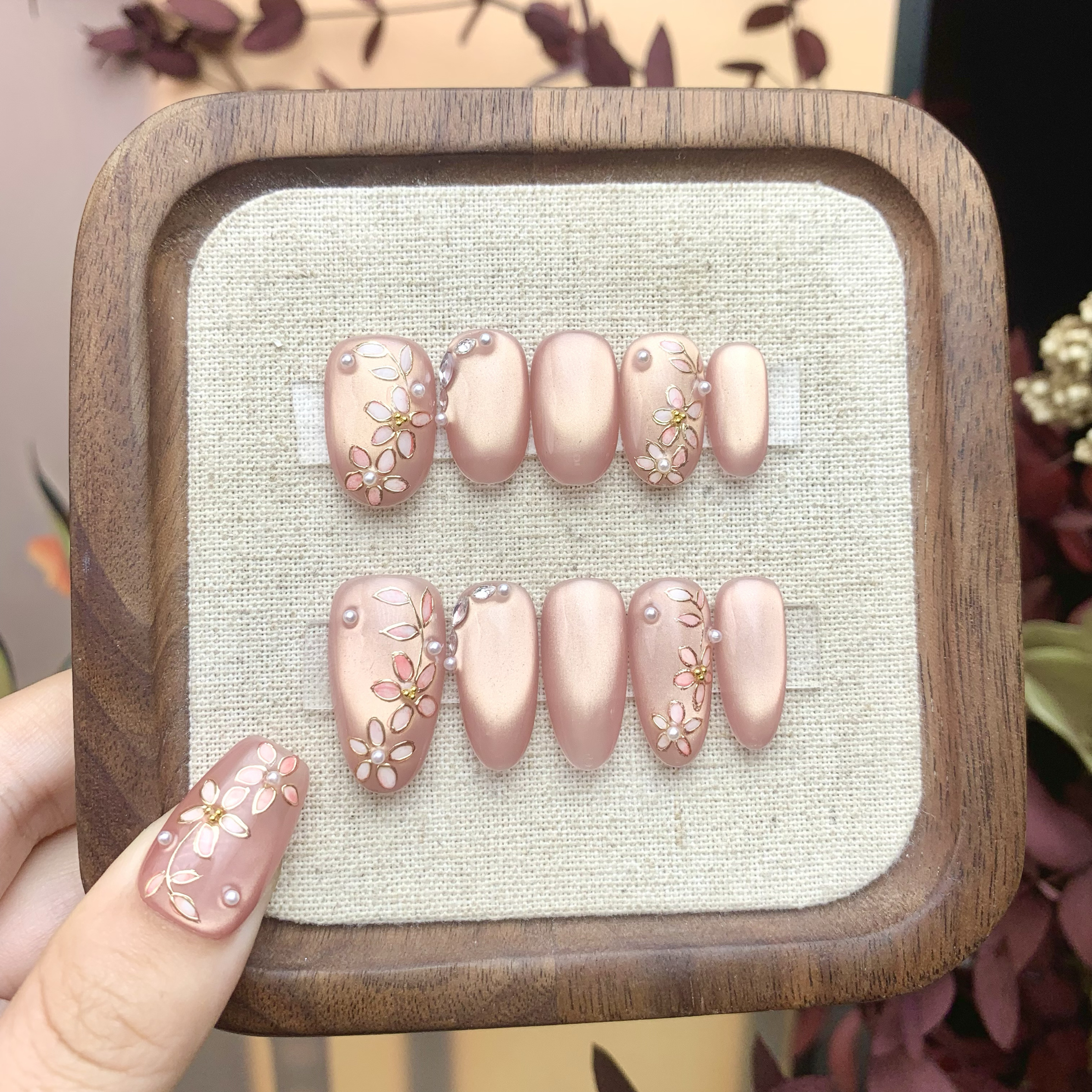 【花漾】手绘水彩猫眼显白纯手工穿戴甲