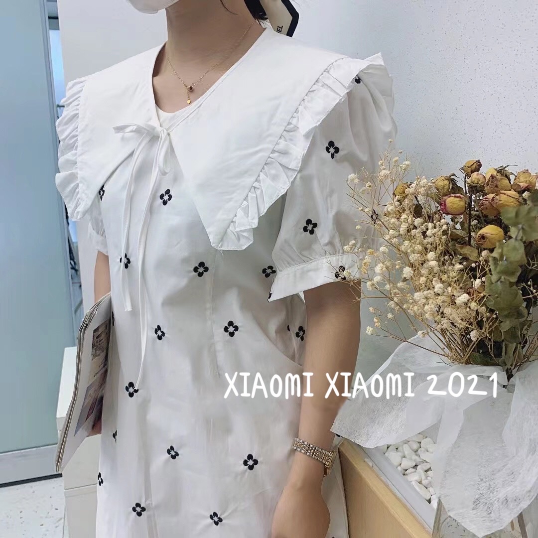 清！原79 纯棉夏韩版可拆卸娃娃领碎花a字泡泡袖可爱短袖连衣裙