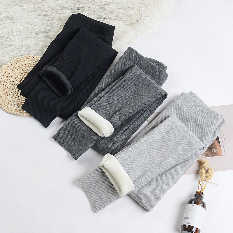 超柔厚款韩版坑条加绒打底裤实价