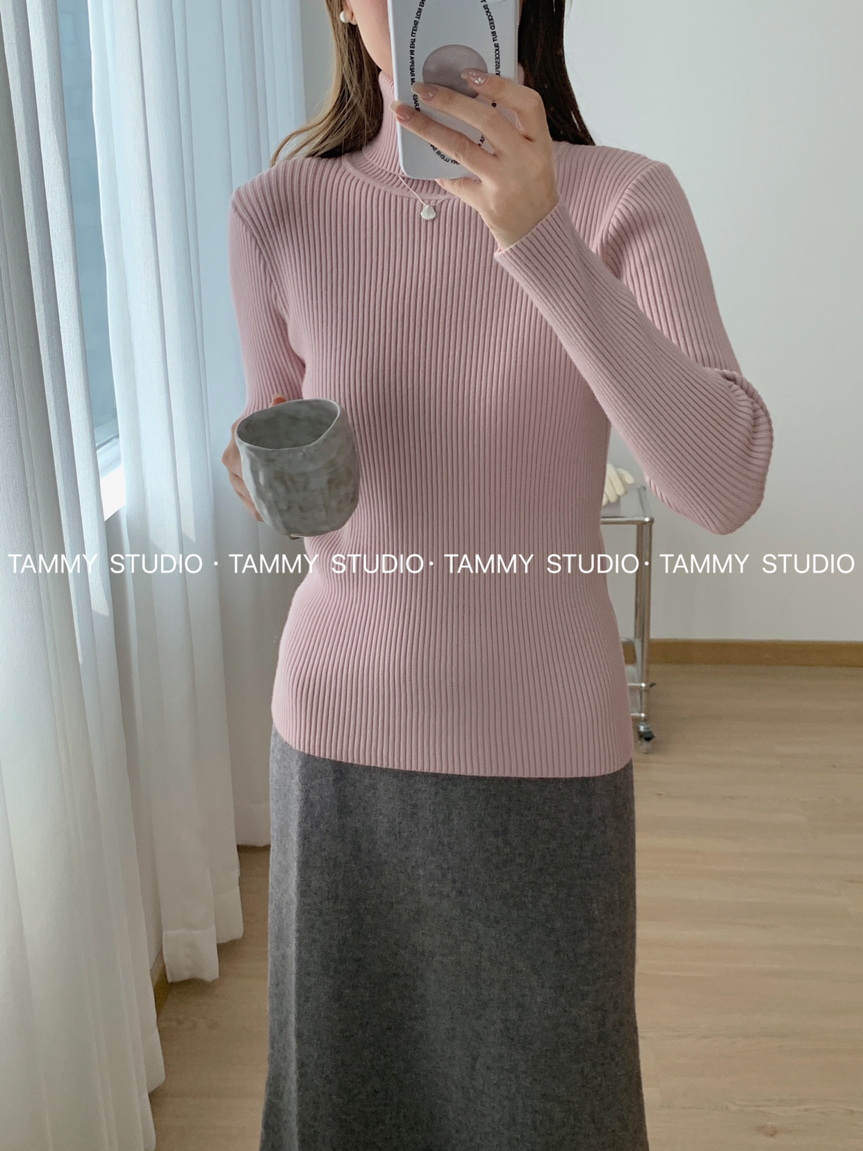 春秋冬粉色内搭毛衣上衣半高领