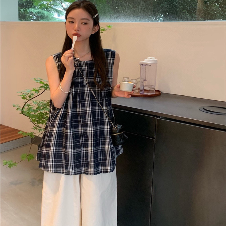 HEYBELLA无袖格子可爱连衣裙
